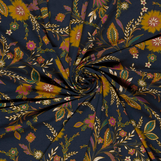 Viscose Vortex Jerséis tela Índigo estampado 