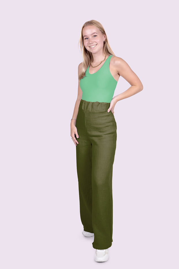 Double gaze tissu Unicolore Vert kaki