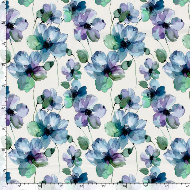 French Terry GOTS organic fabric Flowers Off White