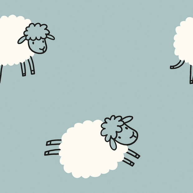 French Terry fabric Sheep Baby Blue