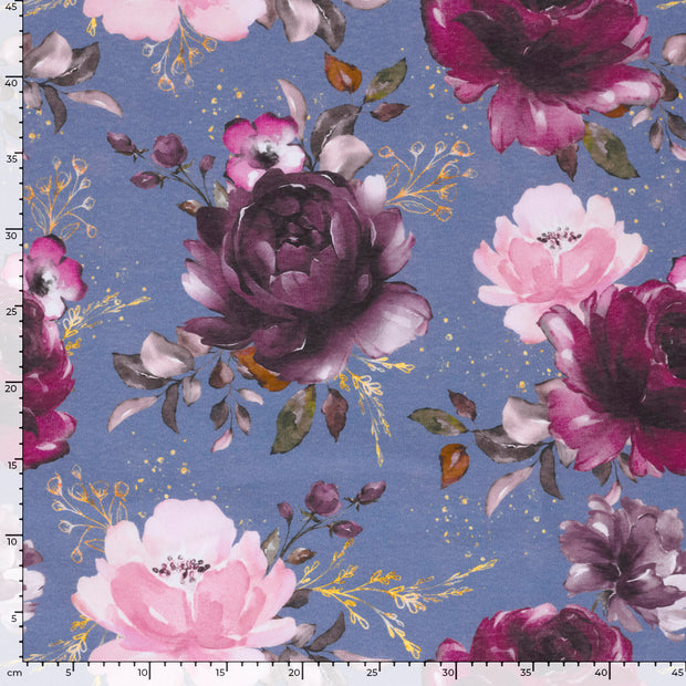Jogging fabric Roses Steel Blue