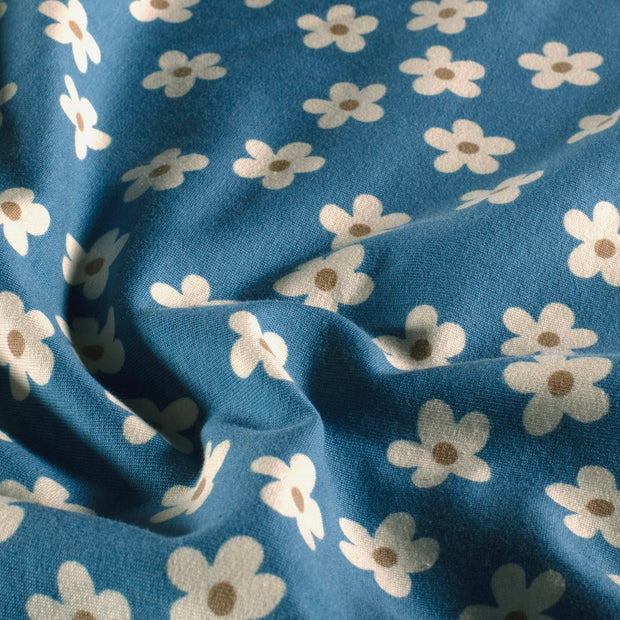 French Terry geraut fabrik Blumen Indigoblau
