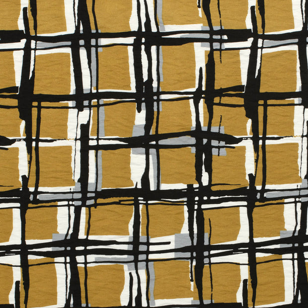 Viscose Nylon Crepe fabric Checks Olive Green