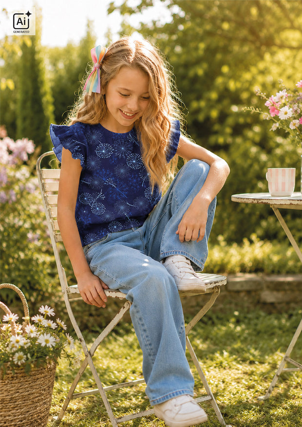 Jersey fabric Dandelions Navy
