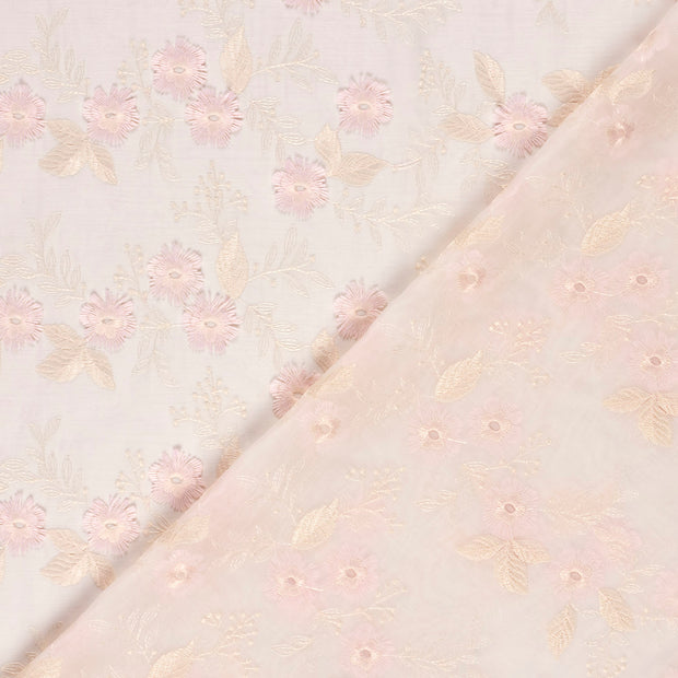 Woven Polyester fabric Flowers embroidered 