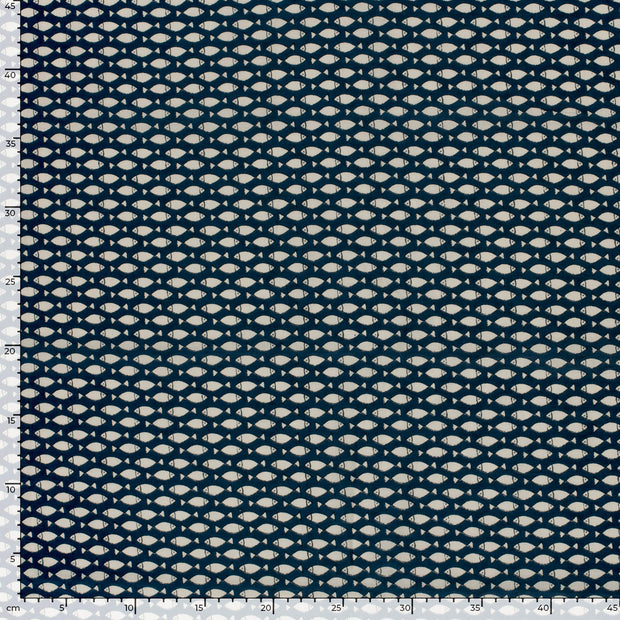 Voile fabric Fish Indigo