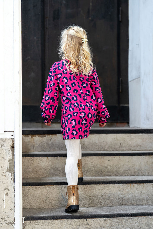 French Terry fabric Leopards Fuchsia