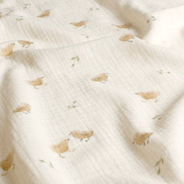 Muslin fabric Birds Off White