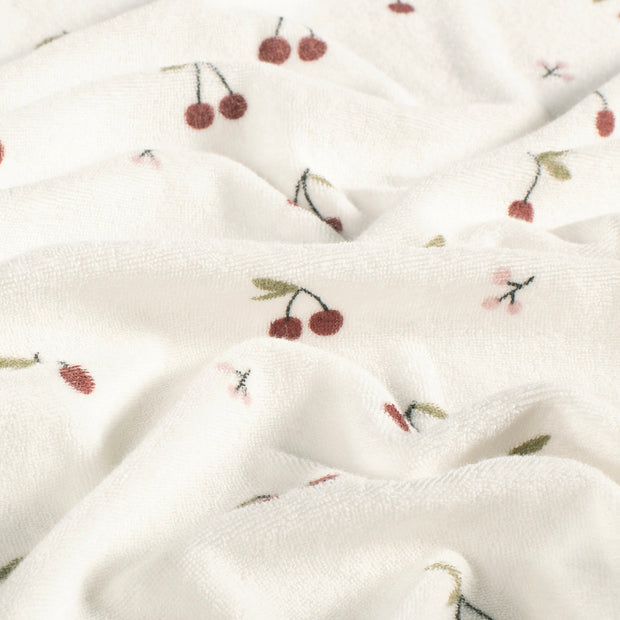 Stretch terry fabric Cherries Off White