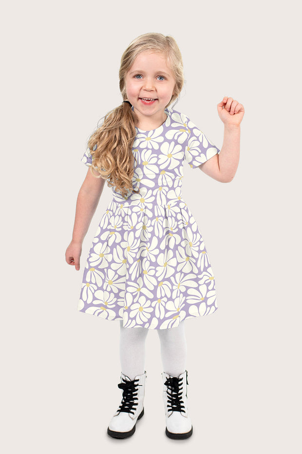 Cotton Poplin fabric Flowers Lila