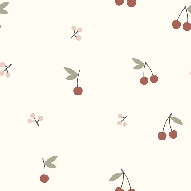 Stretch terry fabric Cherries Off White
