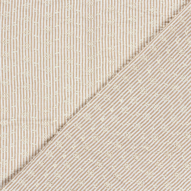 Popeline de Coton tissu rayures brodé 