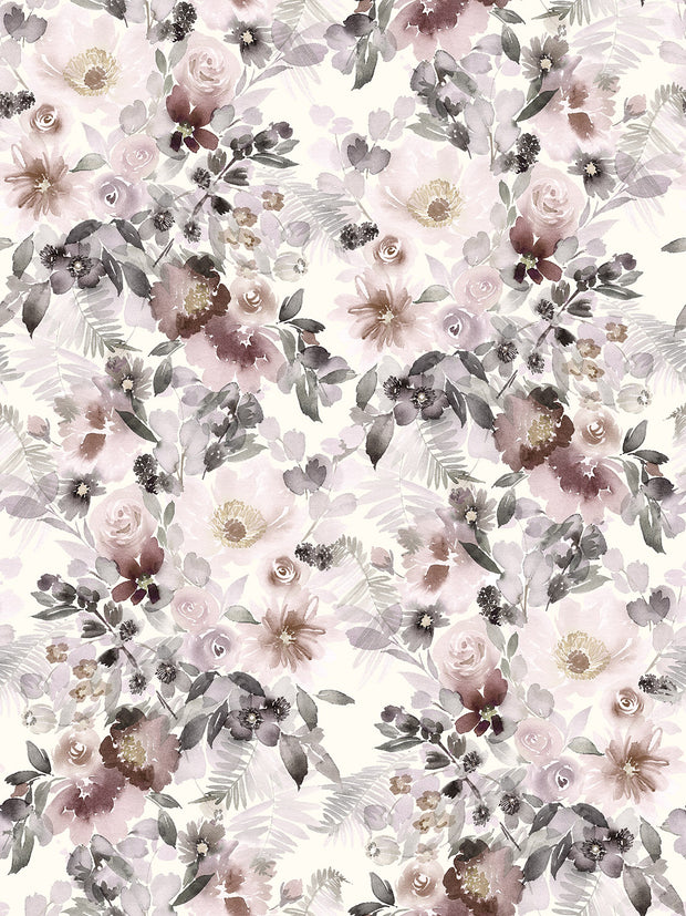 Rib Jersey fabric Flowers Off White