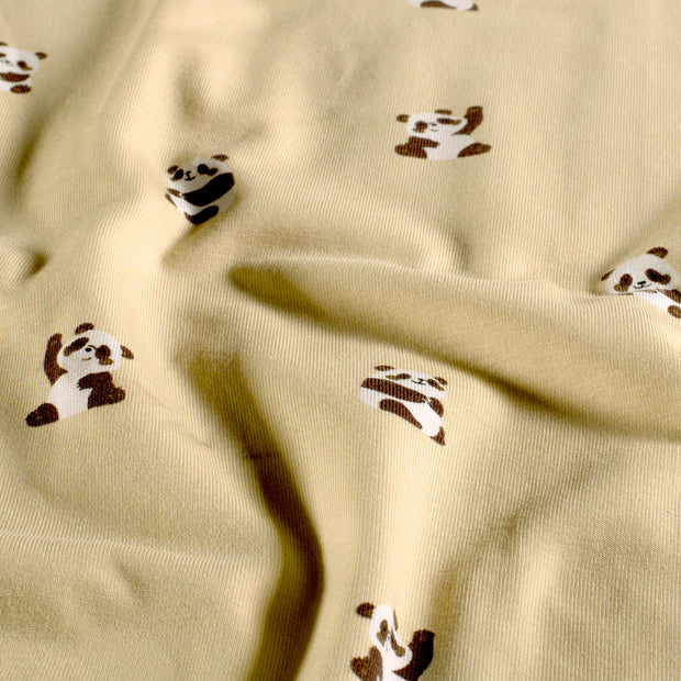 Jersey stof Panda's Beige