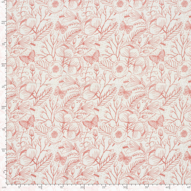 Muslin fabric Flowers Off White