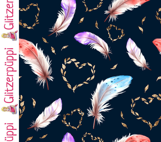 French Terry fabric Feathers Gold