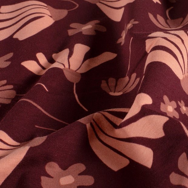 French Terry fabric Flowers Red