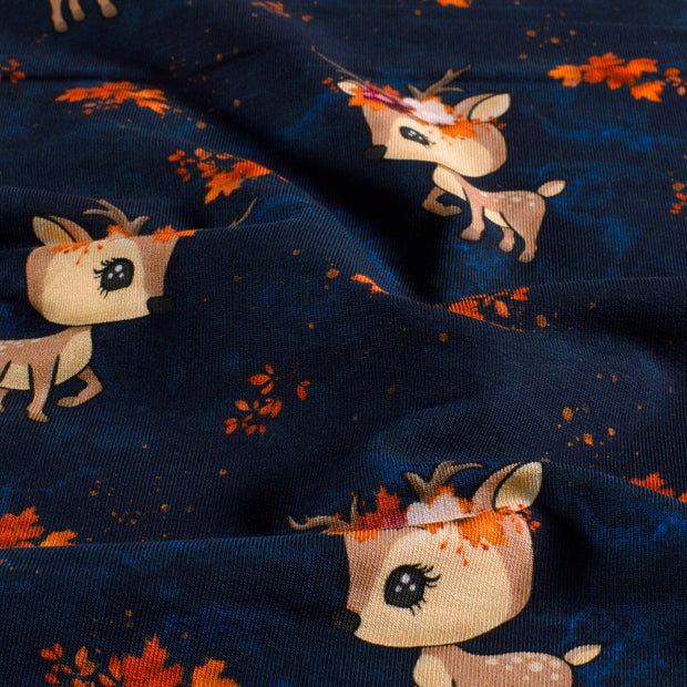 French Terry fabric Deer Navy