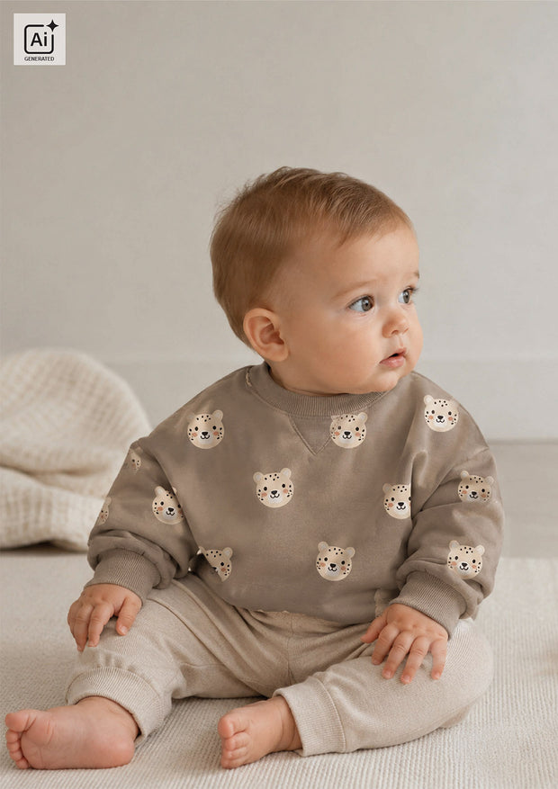 French Terry fabric Tigers Beige