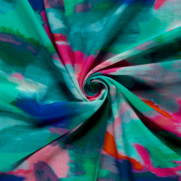 Woven Viscose Linen fabric Dark Mint printed 