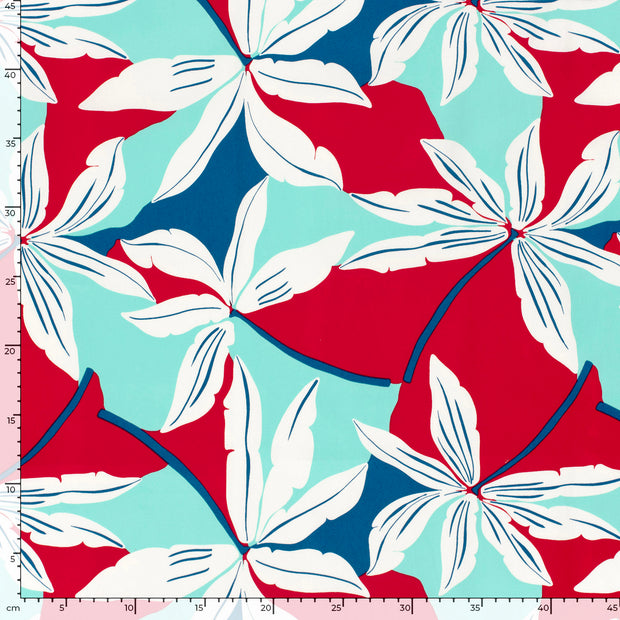 Satin de coton tissu fleurs Indigo