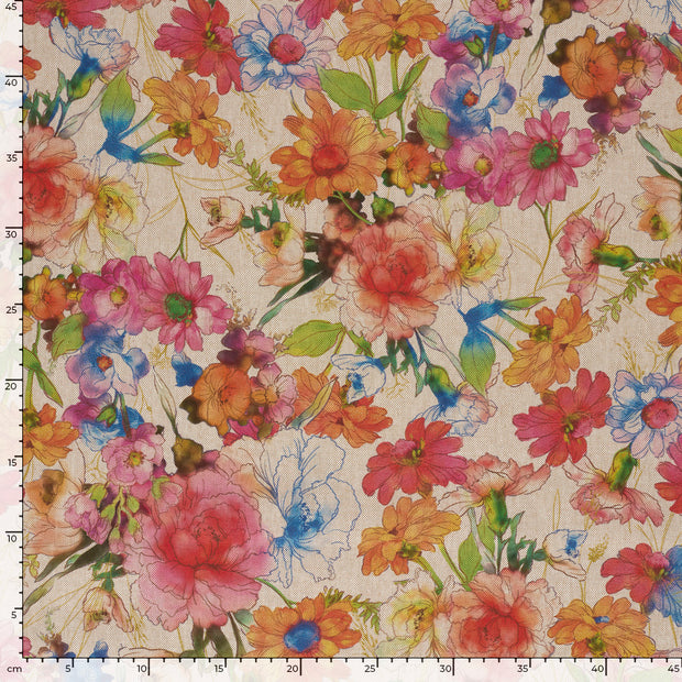 Linen Look fabric Flowers Beige