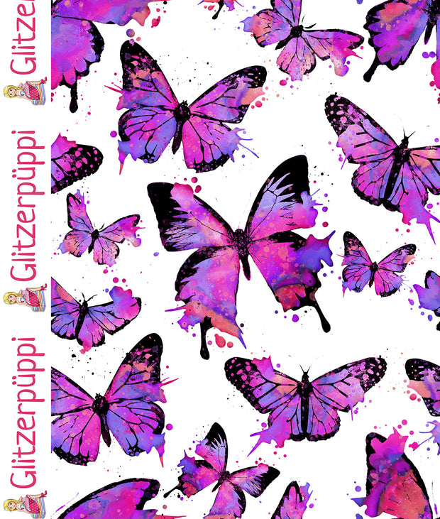 French Terry fabric Butterflies White