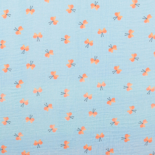 Muslin fabric Butterflies Sky Blue