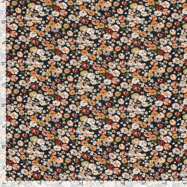 Viscose Nylon Ottoman fabric Flowers Dark Grey