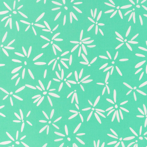 Satin de coton tissu fleurs Bleu Canard