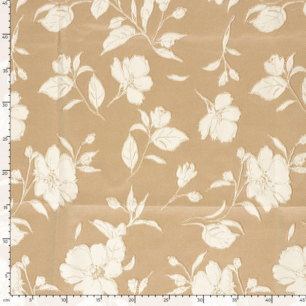 Woven Polyester fabric Flowers Beige