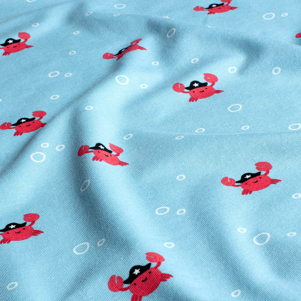 Cotton Jersey fabric Crabs Baby Blue