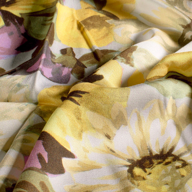 Viscose Satin fabric Flowers Light Yellow