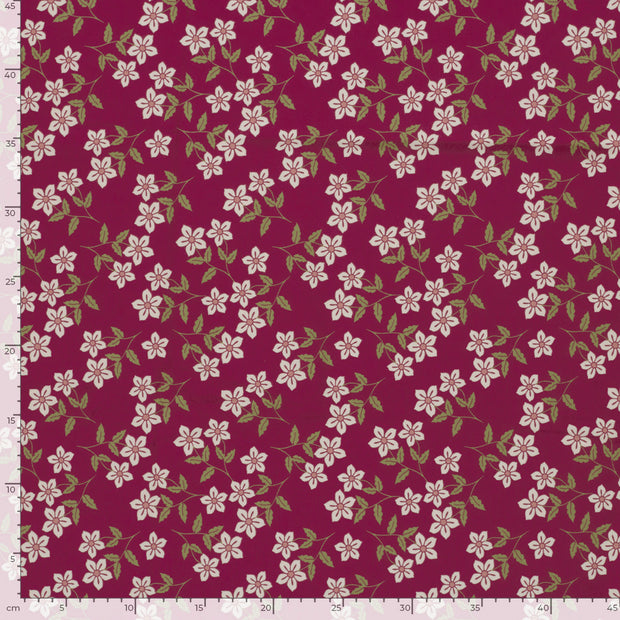 Jersey tissu fleurs Bordeaux