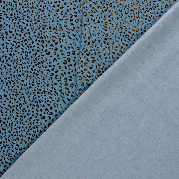 Denim stof Luipaarden foliedruk 
