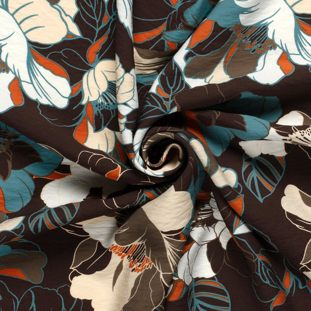 Viscose Nylon Crepe fabrik Dunkelbraun bedruckt 