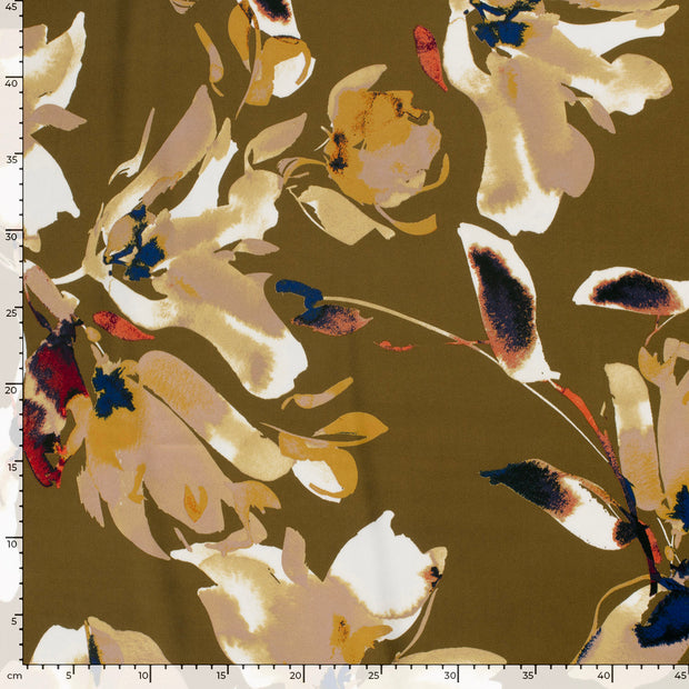 Satin Duchesse fabric Flowers Taupe Grey