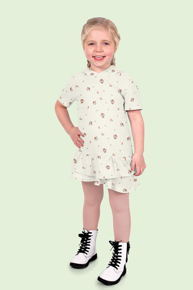 Mousseline stof Bloemen Gebroken wit