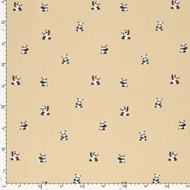 Jersey stof Panda's Beige