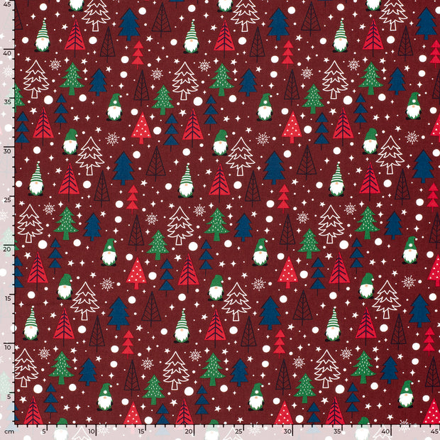 Algodón Popelina tela árboles de Navidad Rojo
