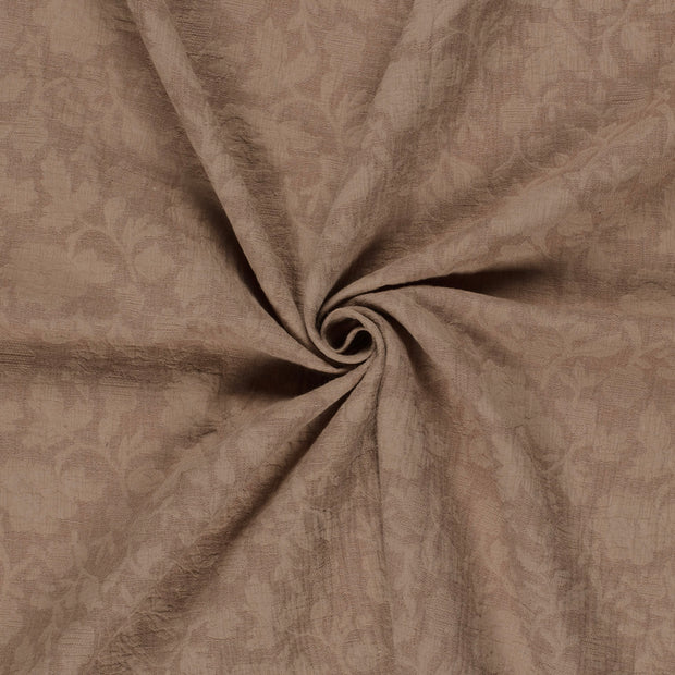 Coton Lin en Chaine et Trame tissu Gris taupe brodé 