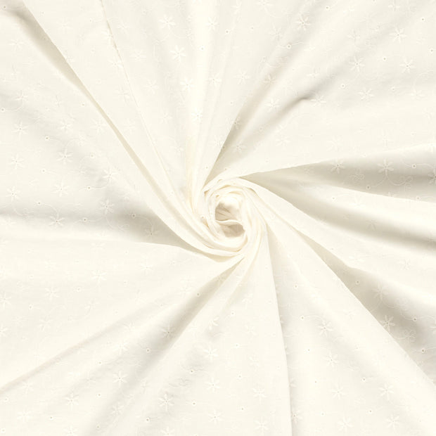 Algodón Popelina tela Blanco roto bordado 
