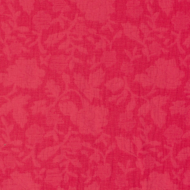 Woven Cotton Linen fabric Leaves Dark Red