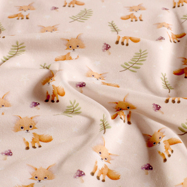 Jersey fabric Foxes Beige