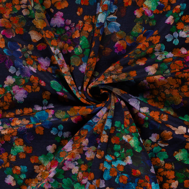 Poly Viscose Jersey fabric Navy discharge printed 