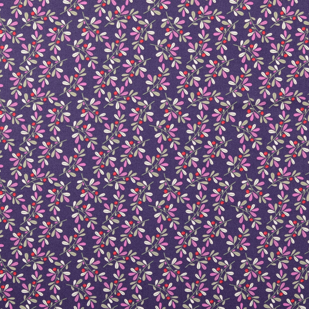 Cretonne fabric Leaves Lila