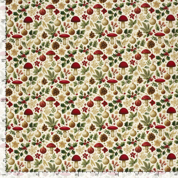 Cotton Poplin fabric Christmas Off White
