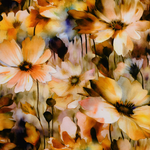 Viscose Poplin fabric Flowers Orange