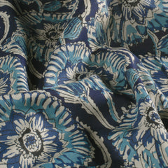 Voile bedruckt Blumen Indigoblau