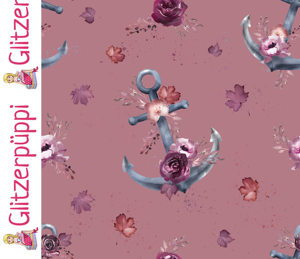 French Terry fabric Anchors Old Pink